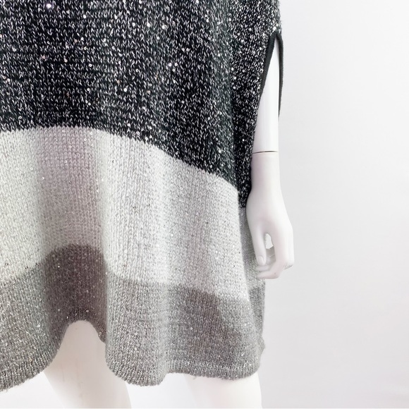 Chico's Size 1 US S Black & Gray Sequin Knit Cowl Neck Poncho Sweater - Picture 3 of 8
